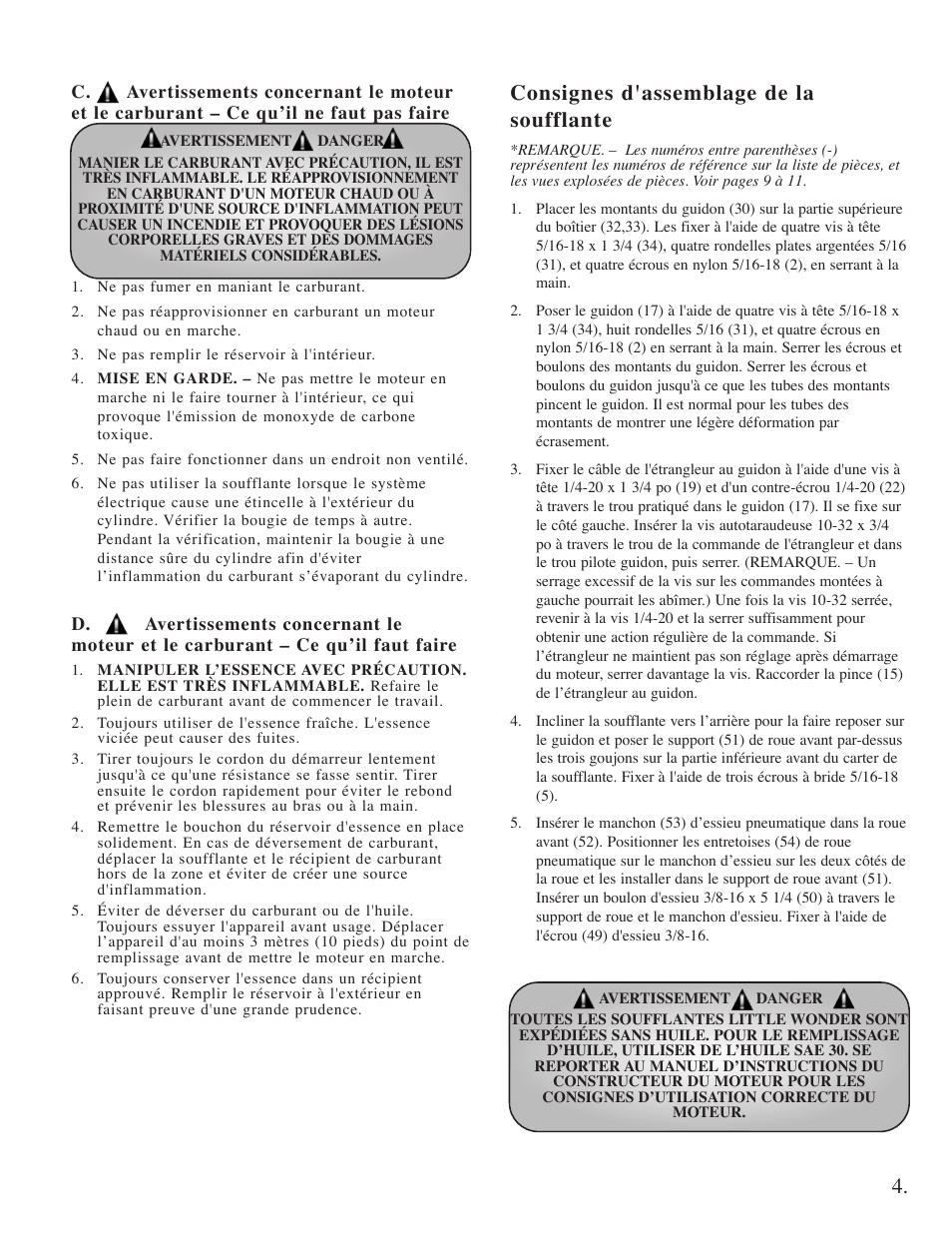 Consignes d'assemblage de la soufflante | Little Wonder High Output Blower User Manual | Page 15 / 30