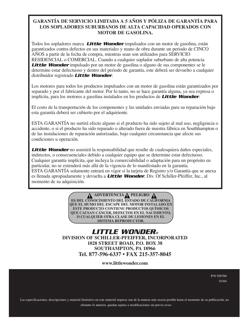 Little wonder | Little Wonder High Output Blower User Manual | Page 30 / 30