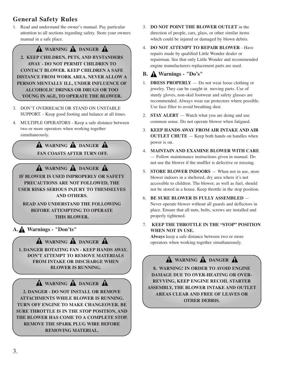 General safety rules | Little Wonder High Output Blower User Manual | Page 4 / 30