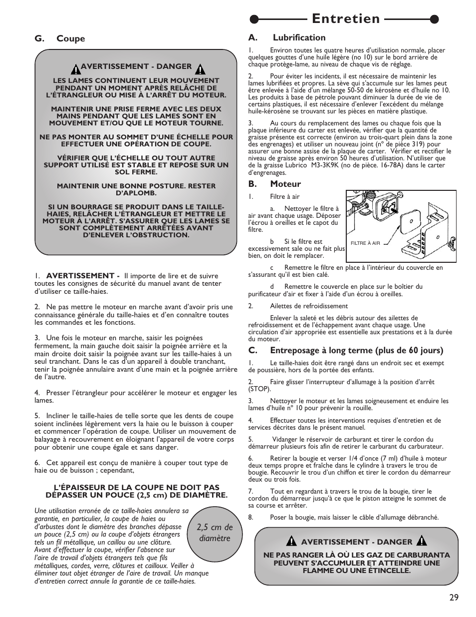 Entretien | Little Wonder 2119 19 User Manual | Page 29 / 62