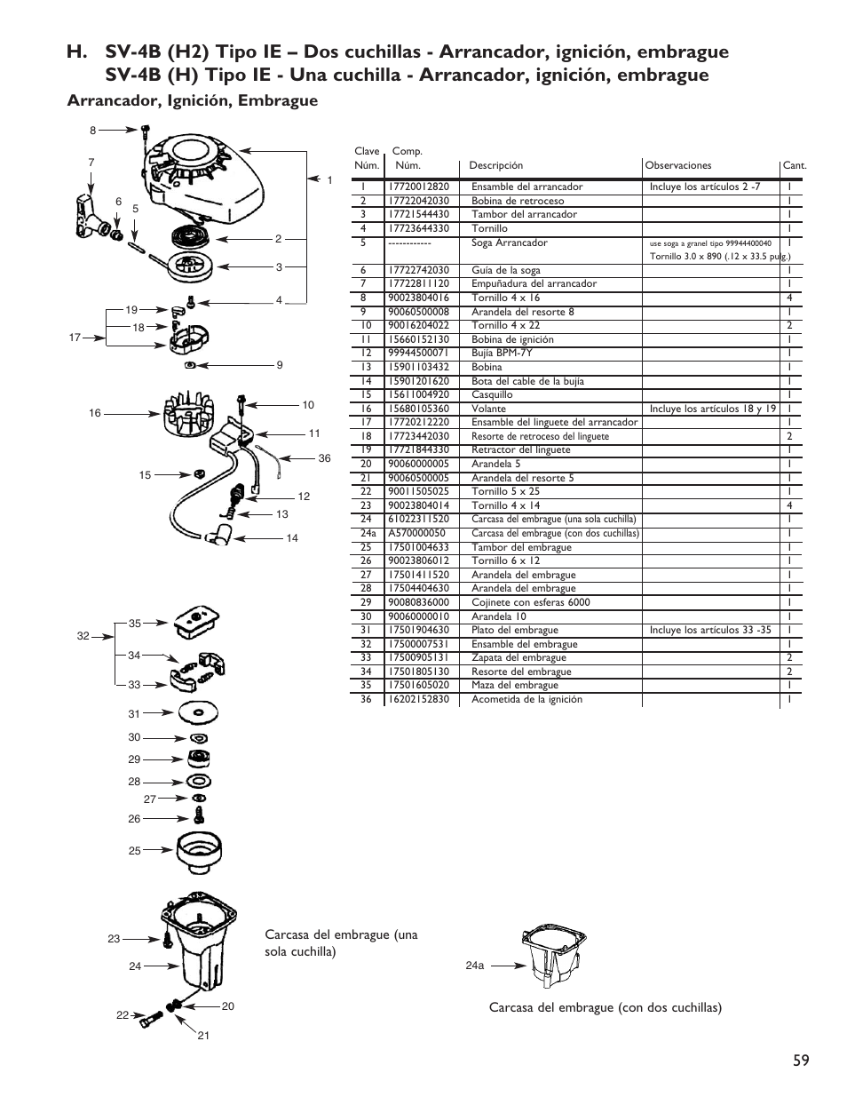 Arrancador, ignición, embrague | Little Wonder 2119 19 User Manual | Page 59 / 62