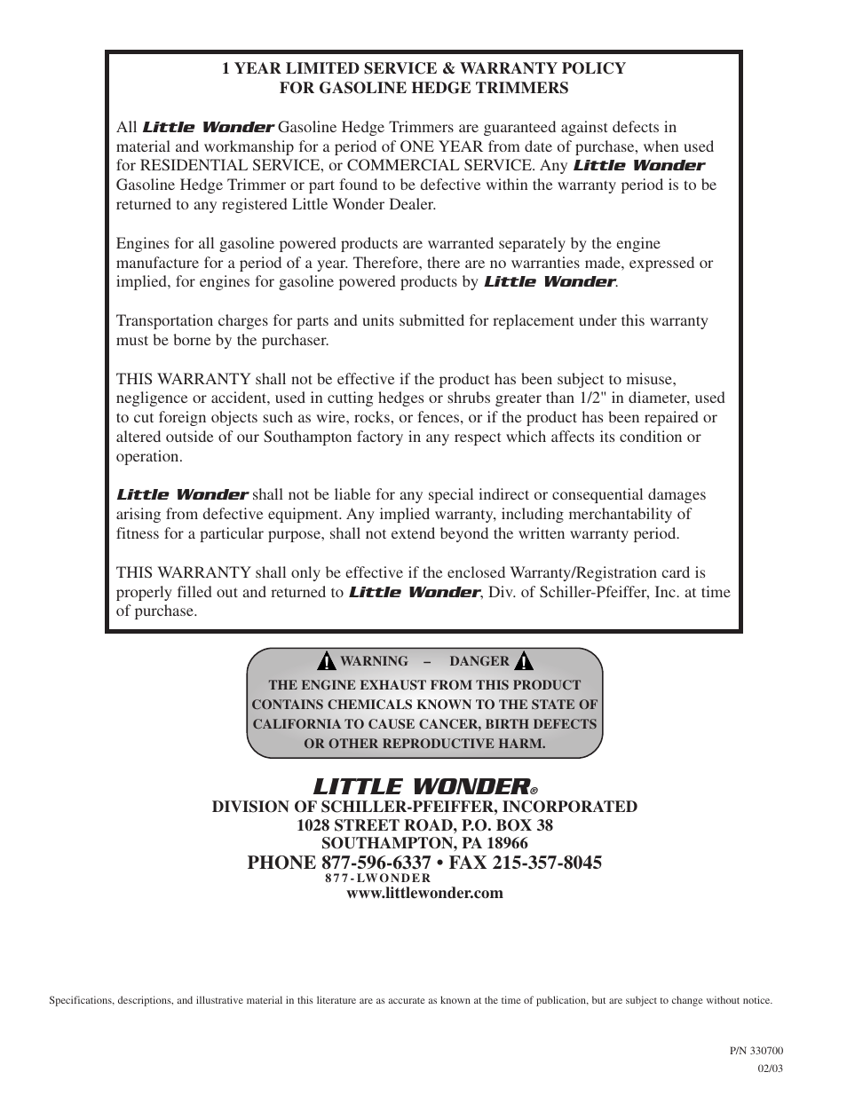 Little wonder | Little Wonder 2300 User Manual | Page 22 / 66