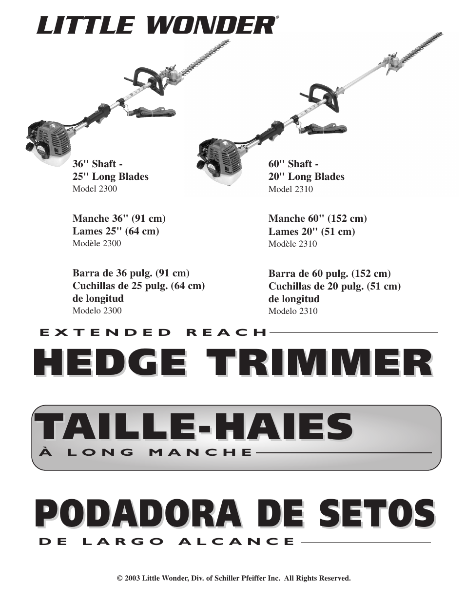 Podadora de setos, Hedge trimmer, Taille-haies aille-haies | Little wonder | Little Wonder 2300 User Manual | Page 23 / 66