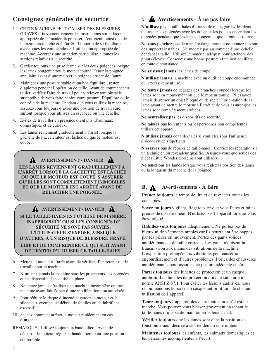 Consignes générales de sécurité | Little Wonder 2300 User Manual | Page 26 / 66