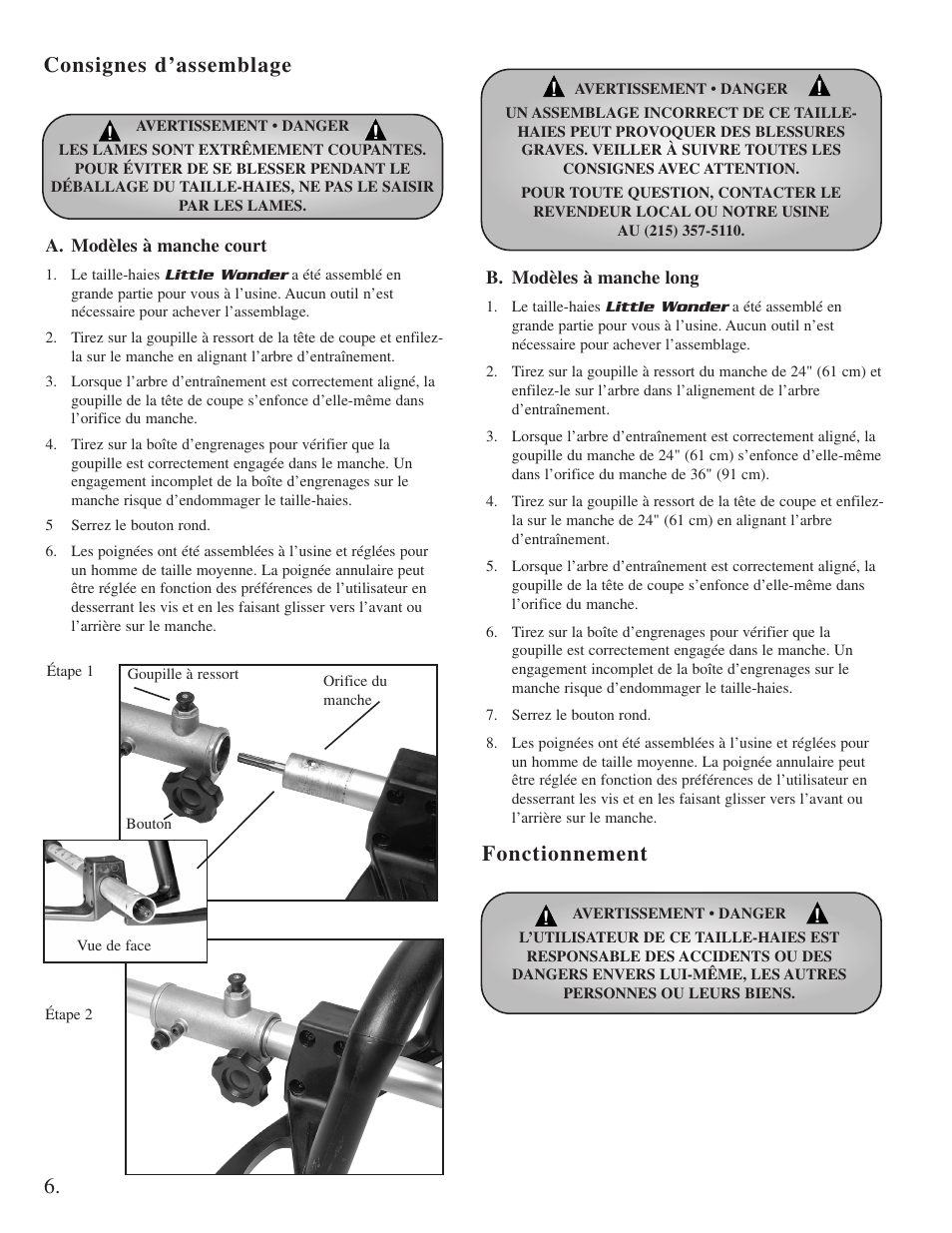 Fonctionnement, Consignes d’assemblage | Little Wonder 2300 User Manual | Page 28 / 66