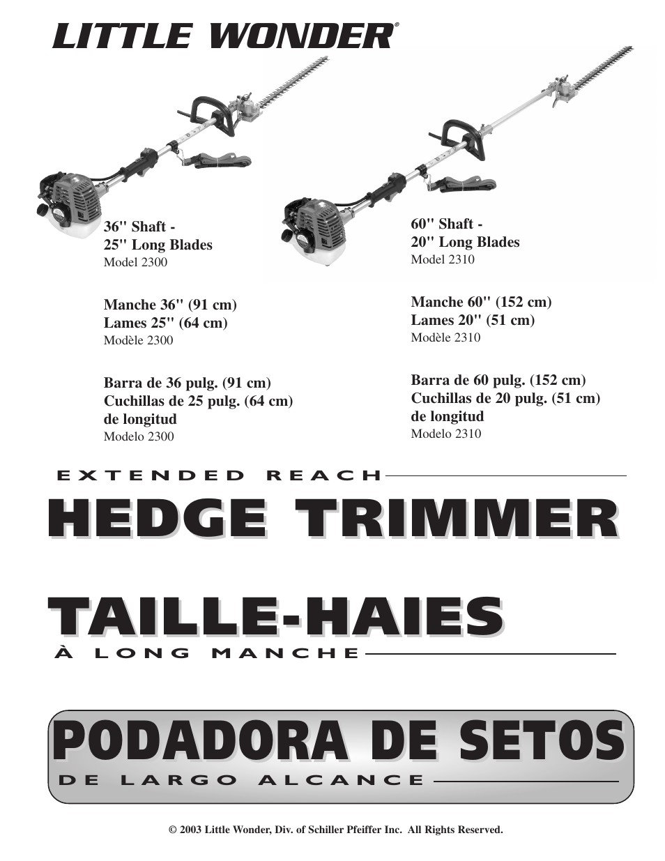 Podadora de setos, Hedge trimmer, Taille-haies aille-haies | Little wonder | Little Wonder 2300 User Manual | Page 45 / 66