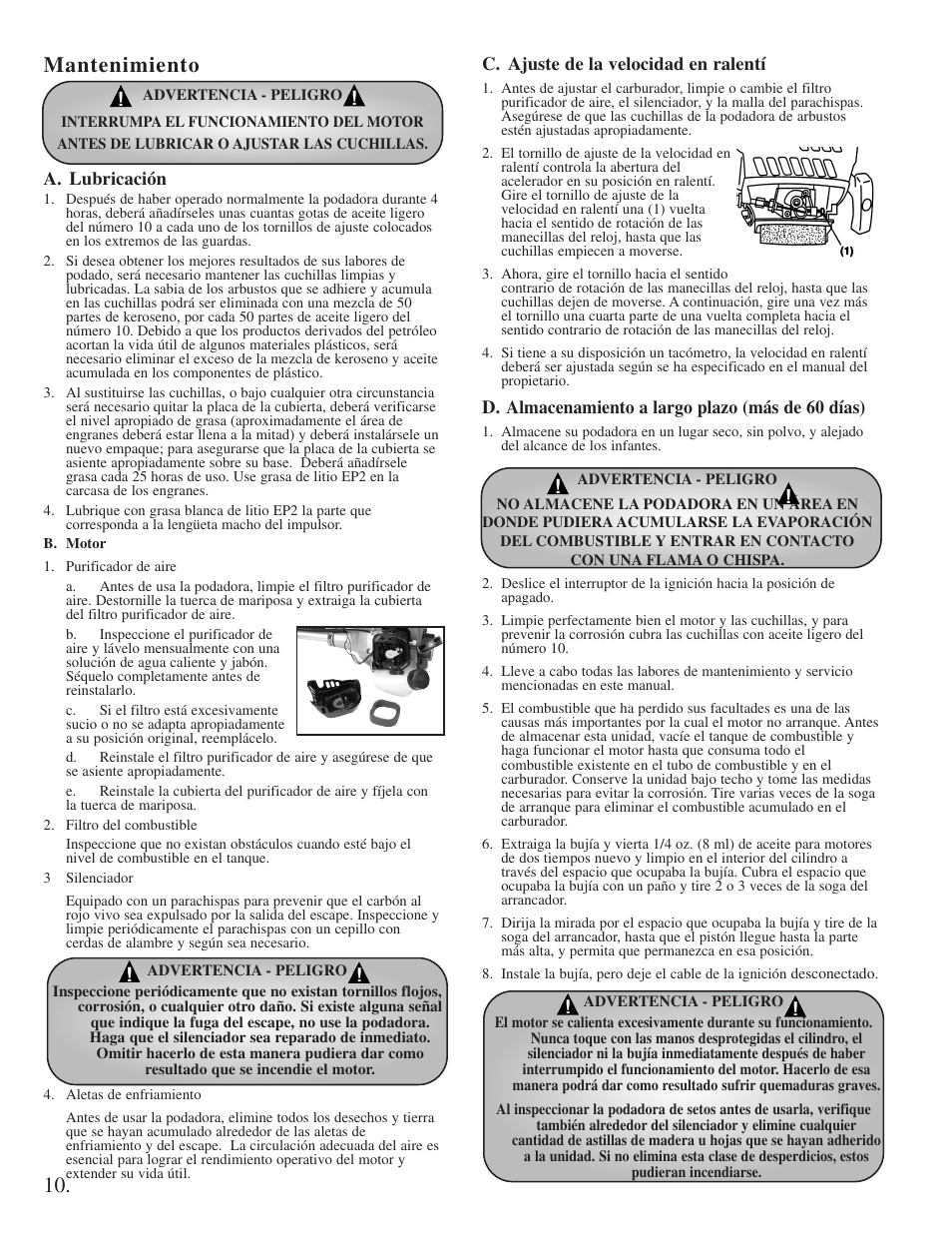 Mantenimiento | Little Wonder 2300 User Manual | Page 54 / 66
