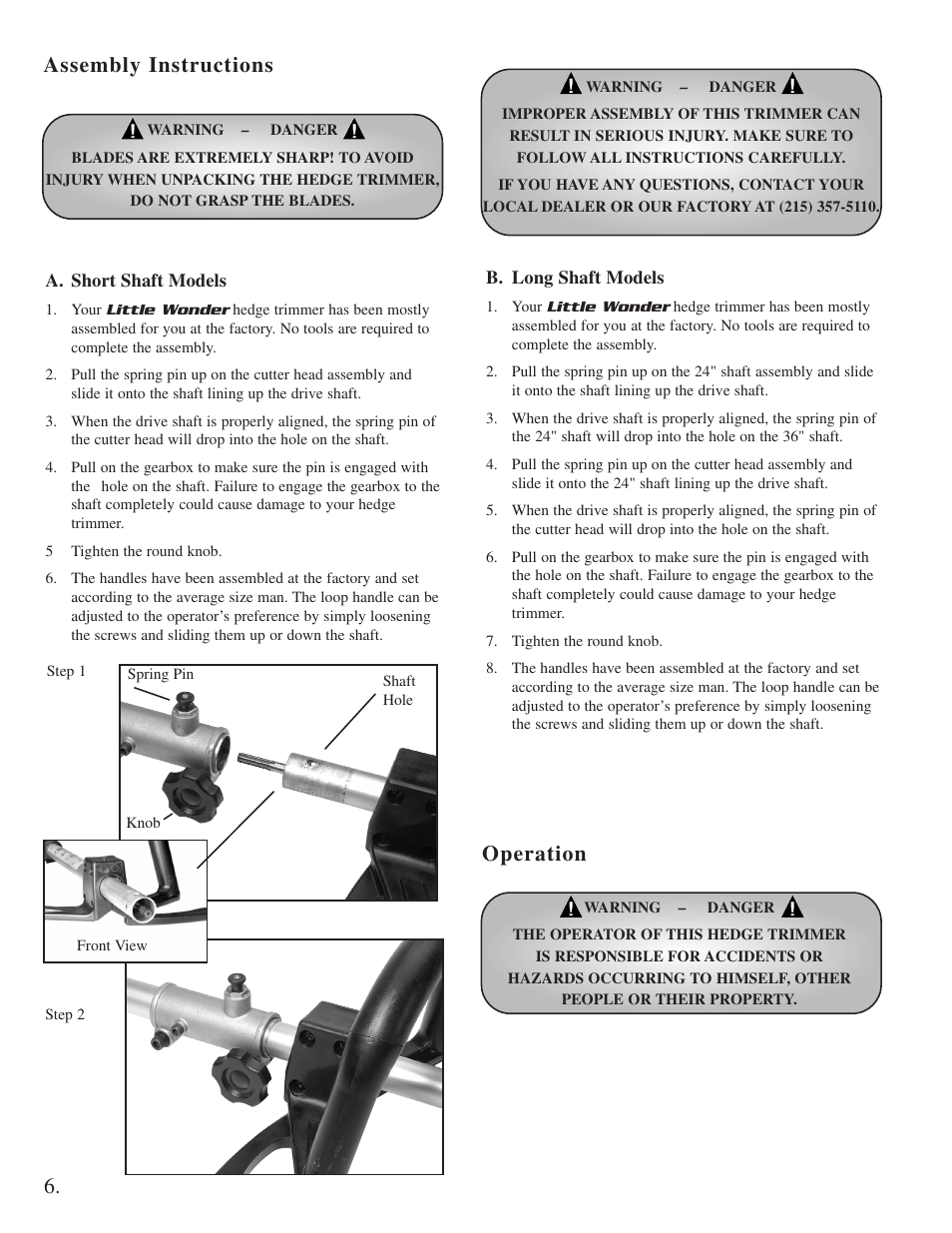 Operation, Assembly instructions | Little Wonder 2300 User Manual | Page 6 / 66