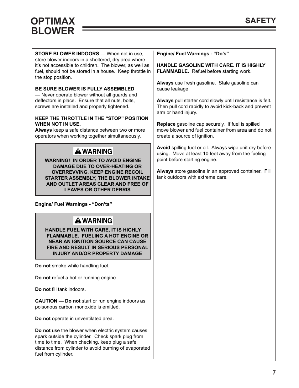 Optimax blower, Safety | Little Wonder OPTIMAX 9131-00-01 User Manual | Page 7 / 42