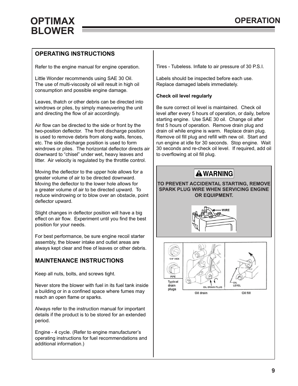 Optimax blower, Operation | Little Wonder OPTIMAX 9131-00-01 User Manual | Page 9 / 42