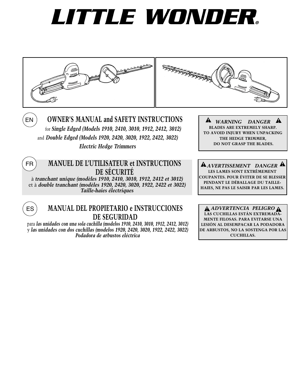 Eht-french 310700, Little wonder, Owner’s manual and safety instructions | Little Wonder SINGLE EDGED 1912 User Manual | Page 15 / 42
