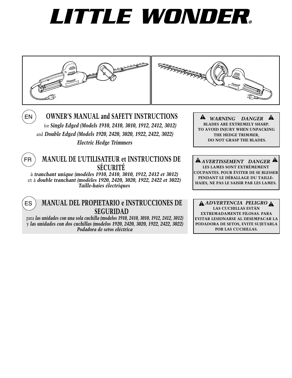 Eht-spanish 310700, Little wonder, Owner’s manual and safety instructions | Little Wonder SINGLE EDGED 1912 User Manual | Page 29 / 42