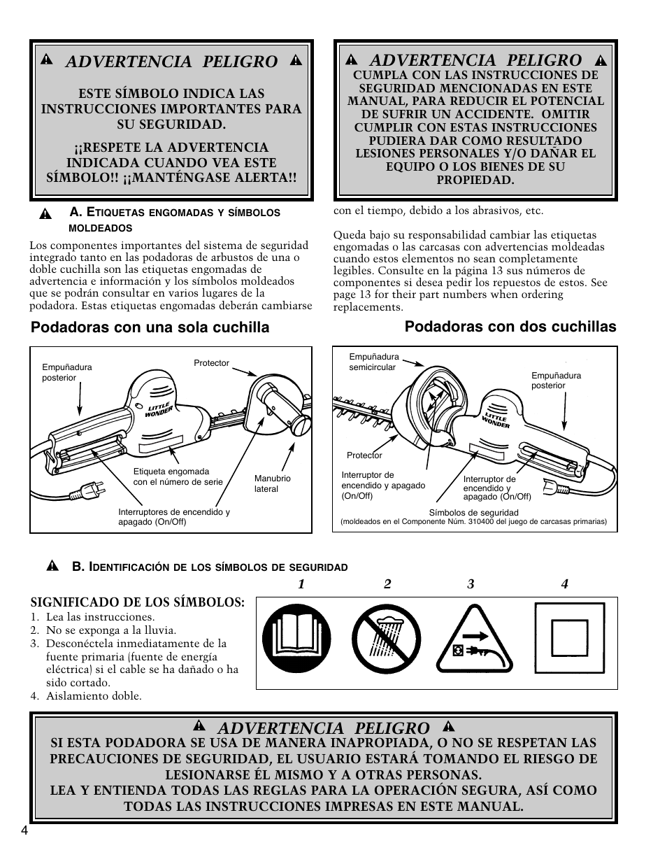 Advertencia peligro | Little Wonder SINGLE EDGED 1912 User Manual | Page 32 / 42