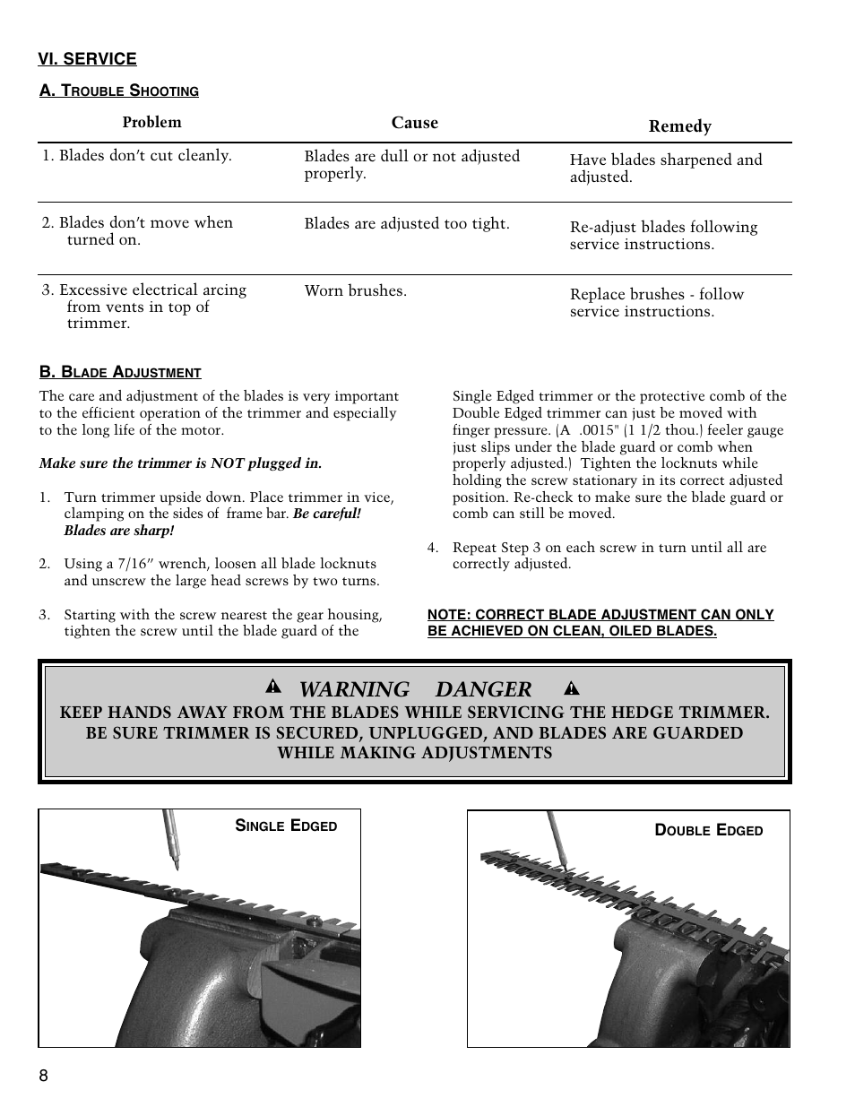 Warning danger | Little Wonder SINGLE EDGED 1912 User Manual | Page 8 / 42