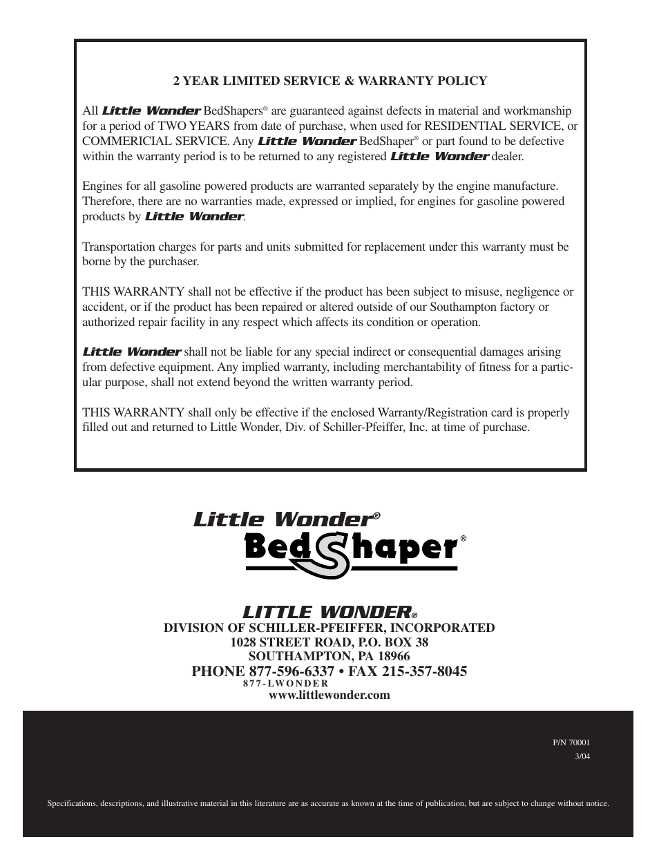 Little wonder | Little Wonder 900 User Manual | Page 24 / 24