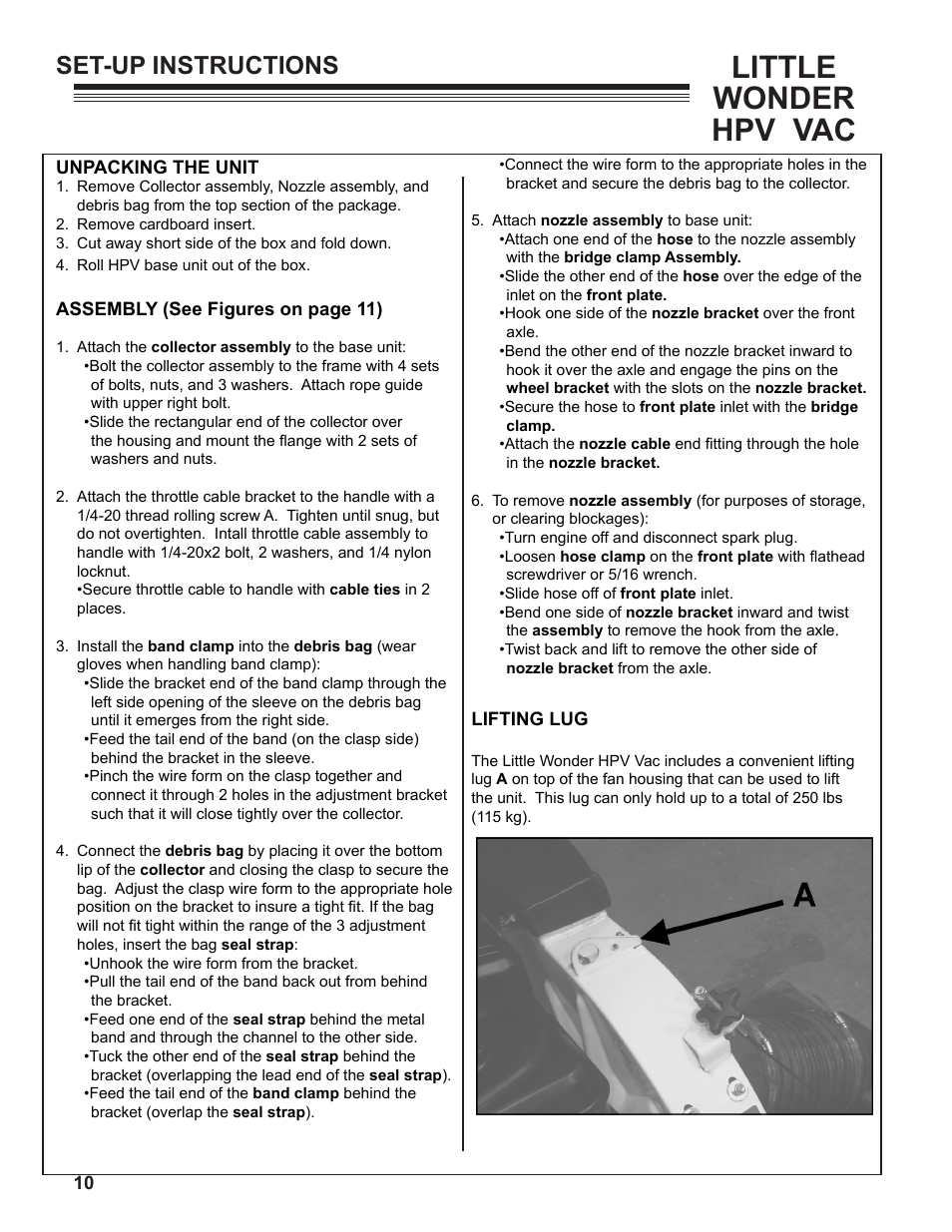 Little wonder hpv vac, Set-up instructions | Little Wonder HPV 5612-00-01 User Manual | Page 10 / 26