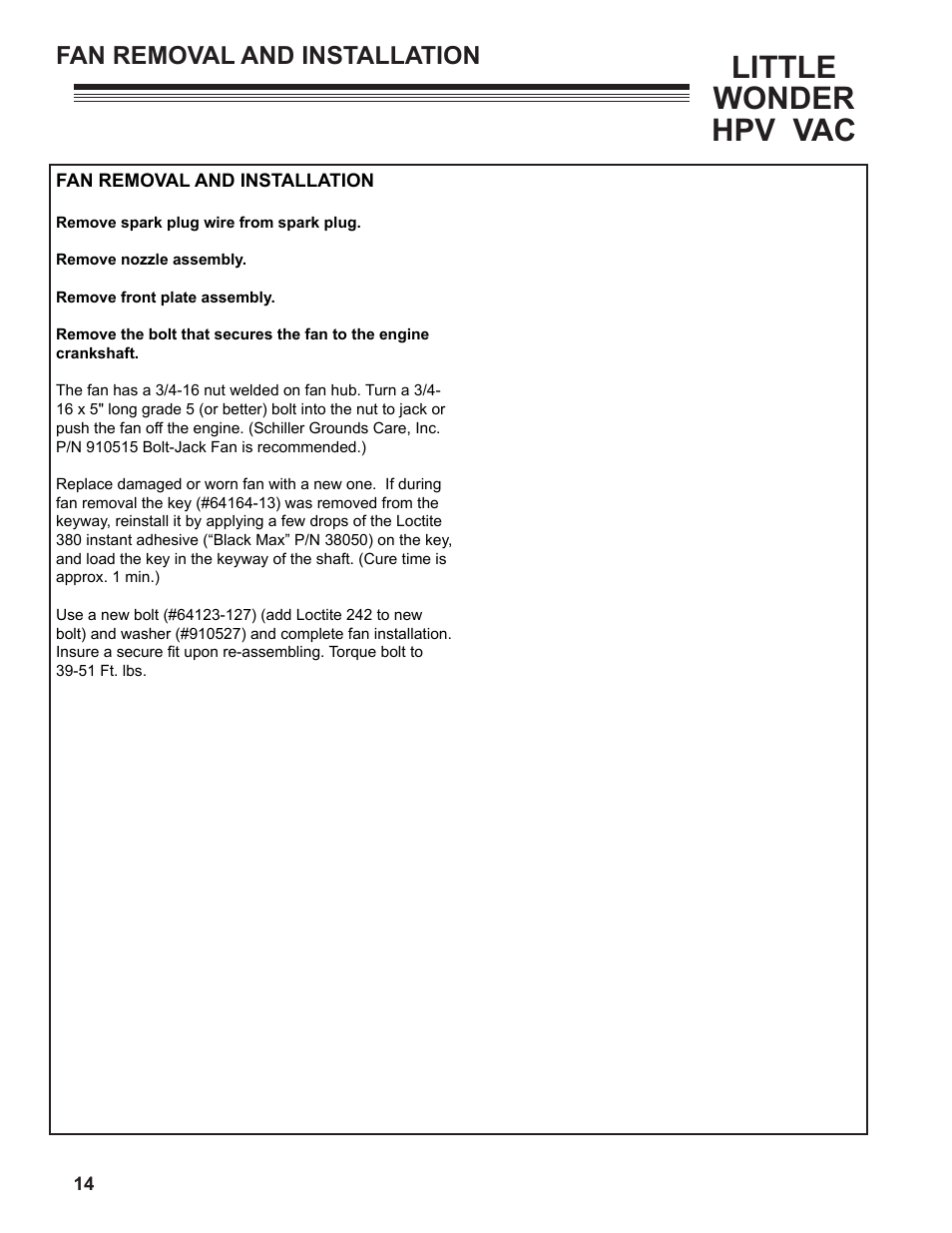 Little wonder hpv vac, Fan removal and installation | Little Wonder HPV 5612-00-01 User Manual | Page 14 / 26