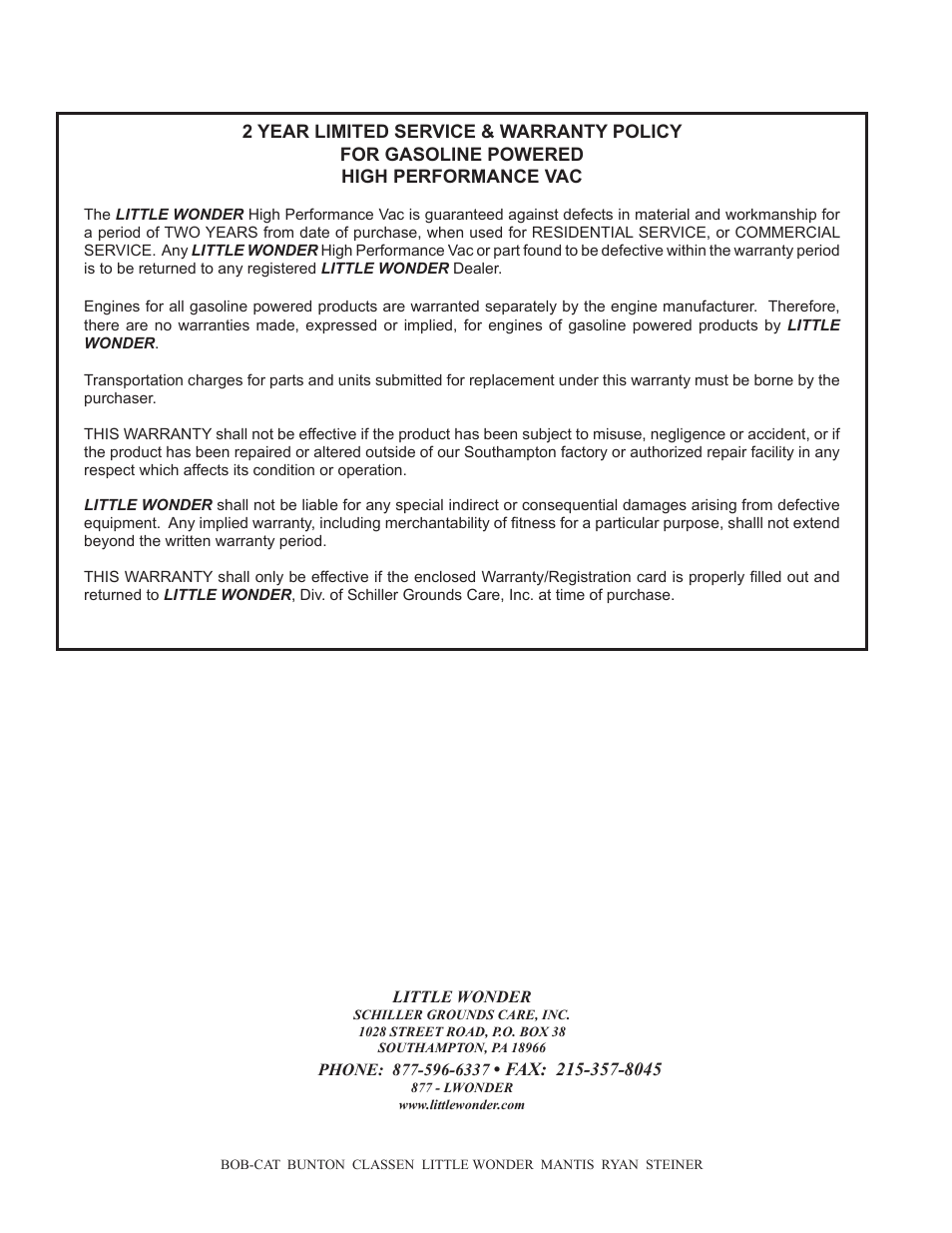 Little Wonder HPV 5612-00-01 User Manual | Page 26 / 26