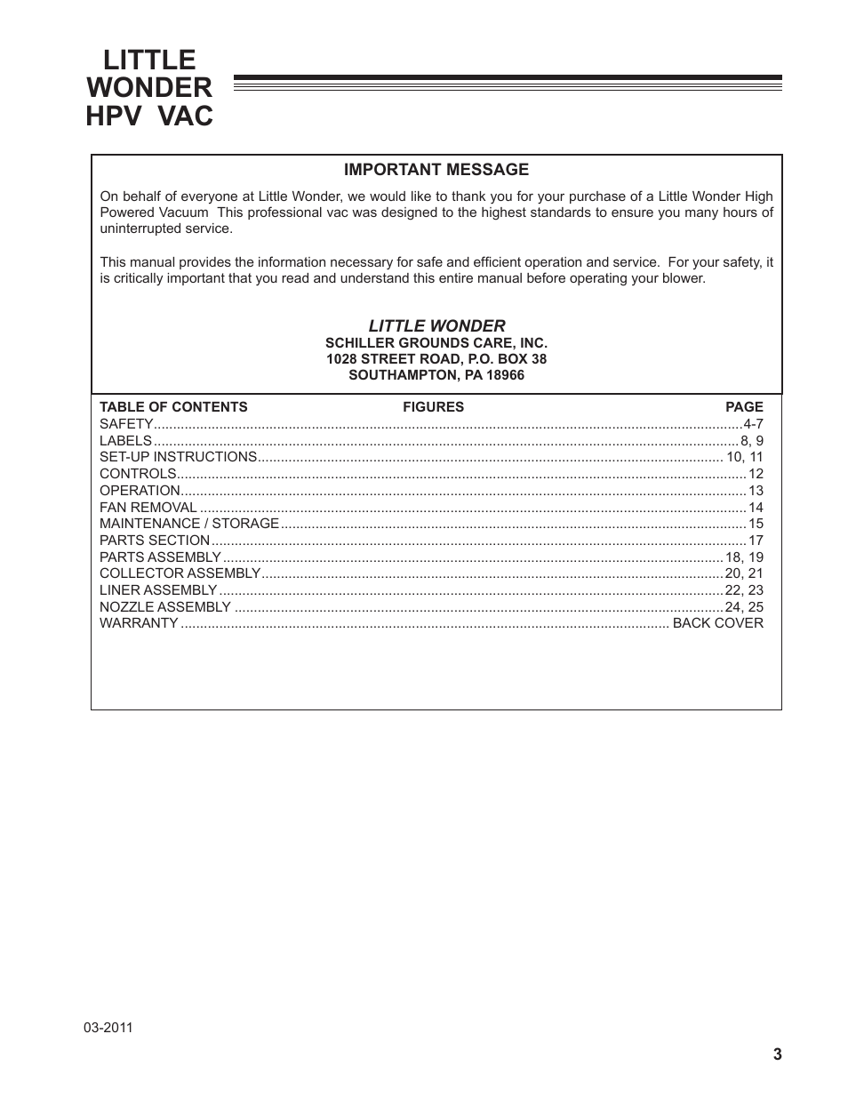 Little wonder hpv vac | Little Wonder HPV 5612-00-01 User Manual | Page 3 / 26