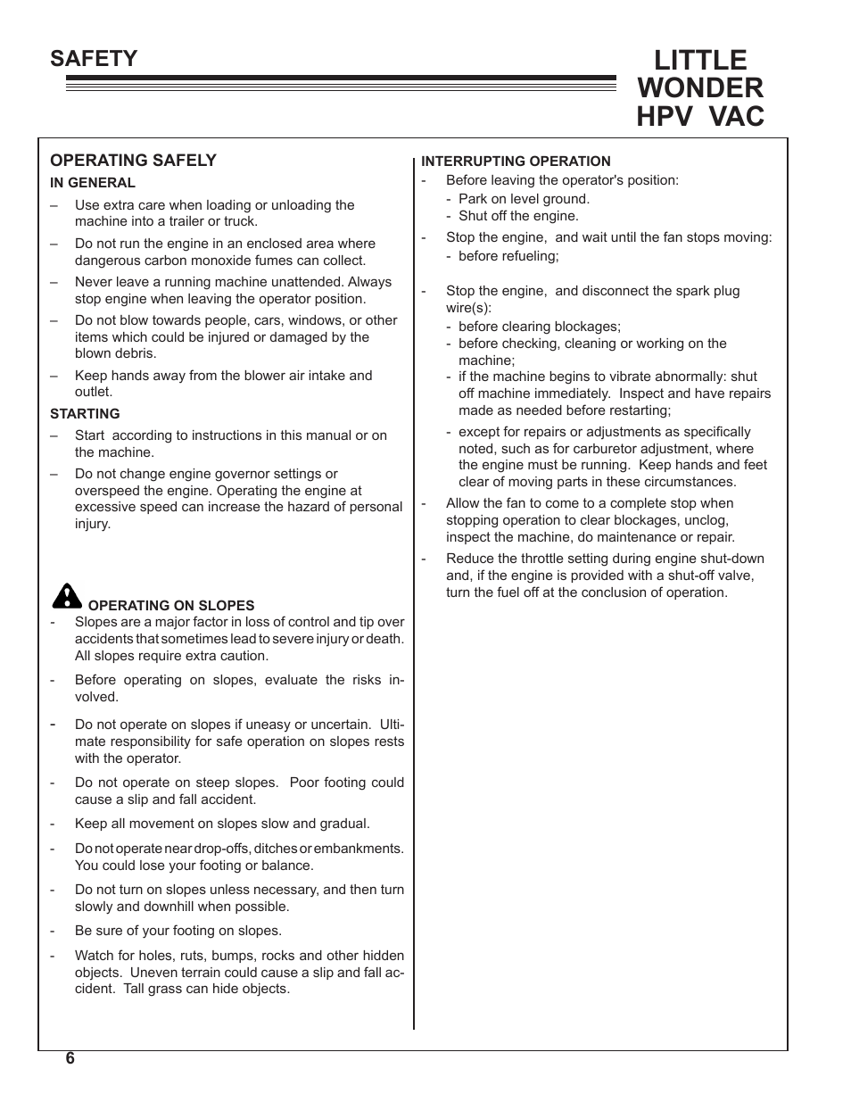 Little wonder hpv vac, Safety | Little Wonder HPV 5612-00-01 User Manual | Page 6 / 26