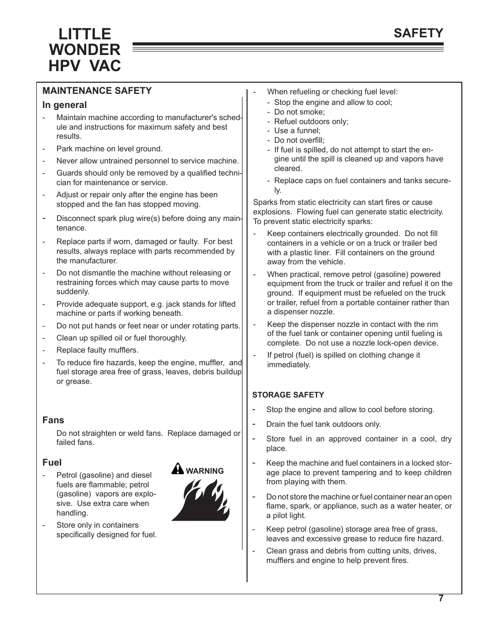 Little wonder hpv vac, Safety | Little Wonder HPV 5612-00-01 User Manual | Page 7 / 26