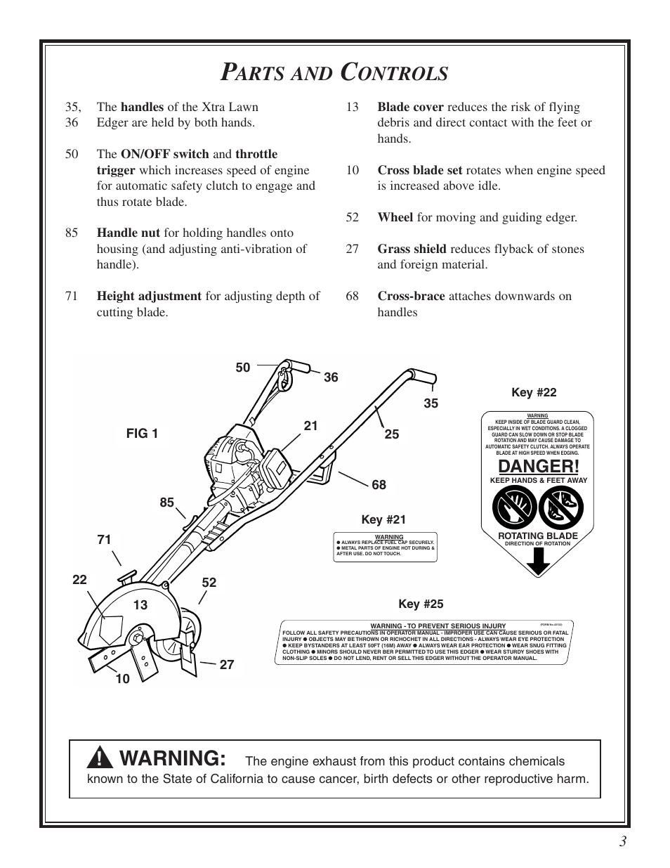 Warning, Arts and, Ontrols | Danger | Little Wonder Xtra User Manual | Page 3 / 32