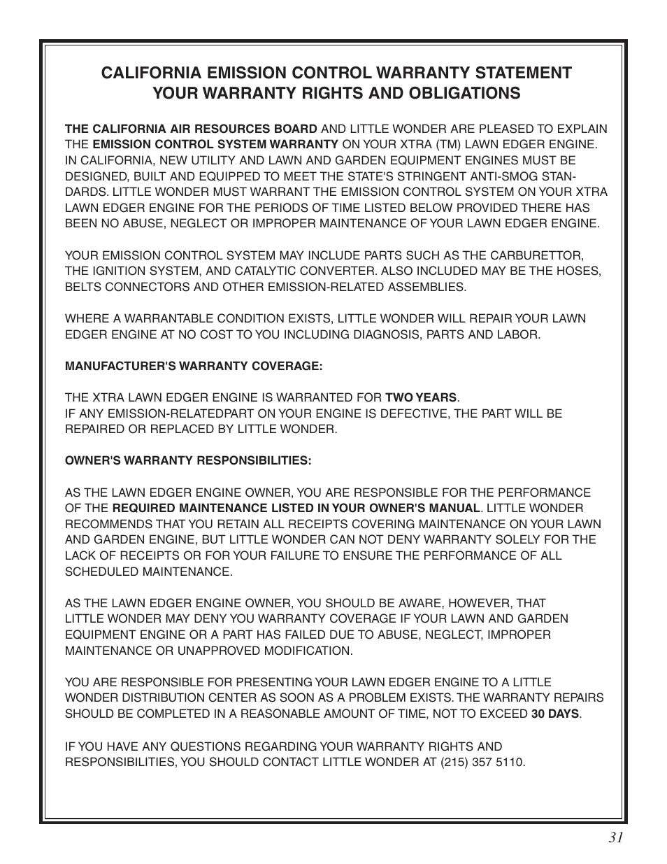 Little Wonder Xtra User Manual | Page 31 / 32