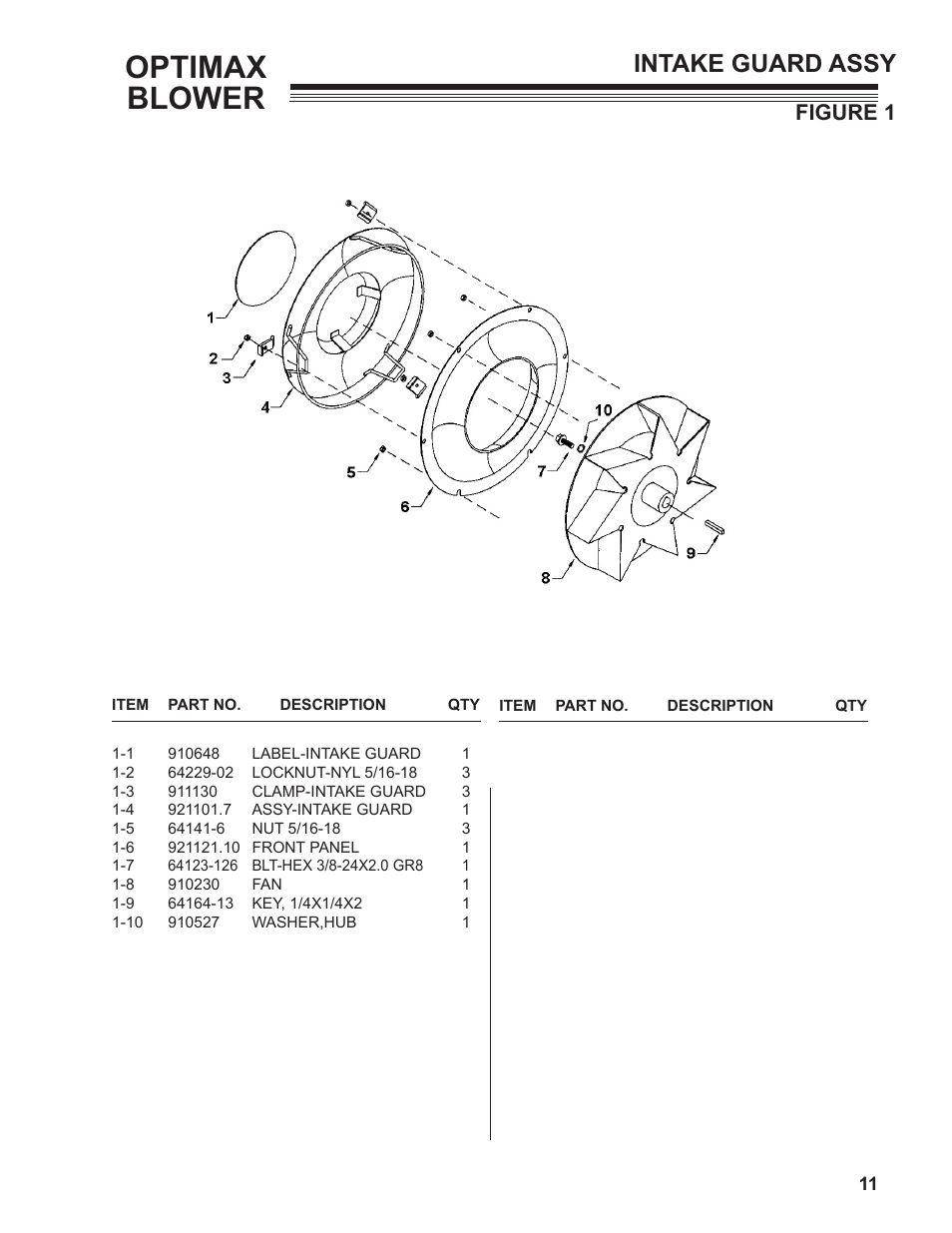 Optimax blower, Intake guard assy, Figure 1 | Little Wonder OPTIMAX LB1401-00-01 User Manual | Page 11 / 42
