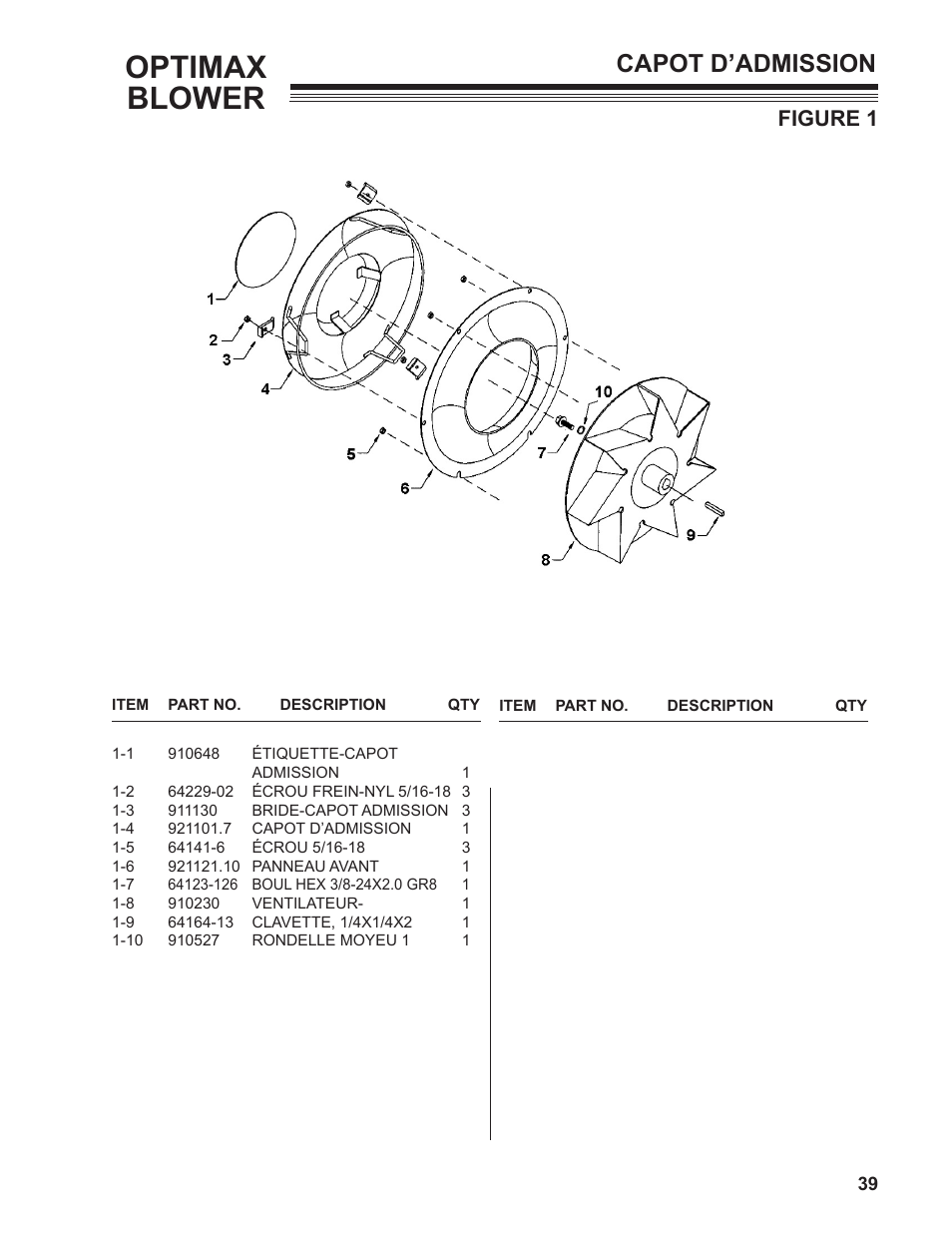Optimax blower, Capot d’admission, Figure 1 | Little Wonder OPTIMAX LB1401-00-01 User Manual | Page 39 / 42