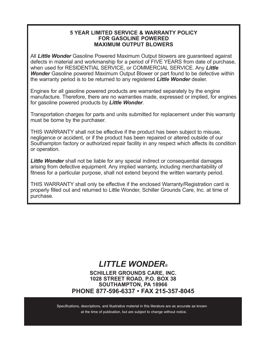 Little wonder | Little Wonder OPTIMAX 91270-03-01 User Manual | Page 16 / 16