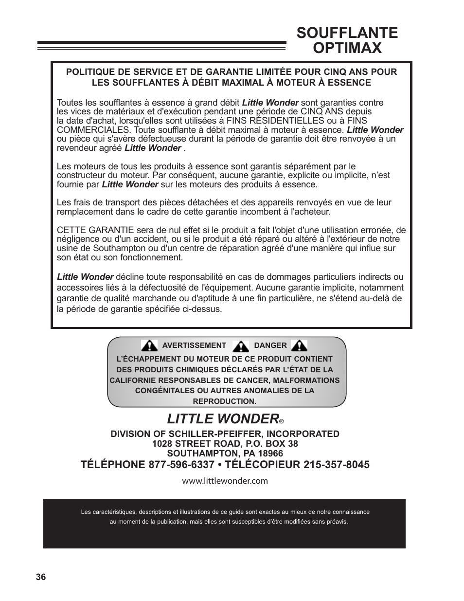 Soufflante optimax, Little wonder | Little Wonder MAXIMUM OUTPUT BLOWER User Manual | Page 36 / 54