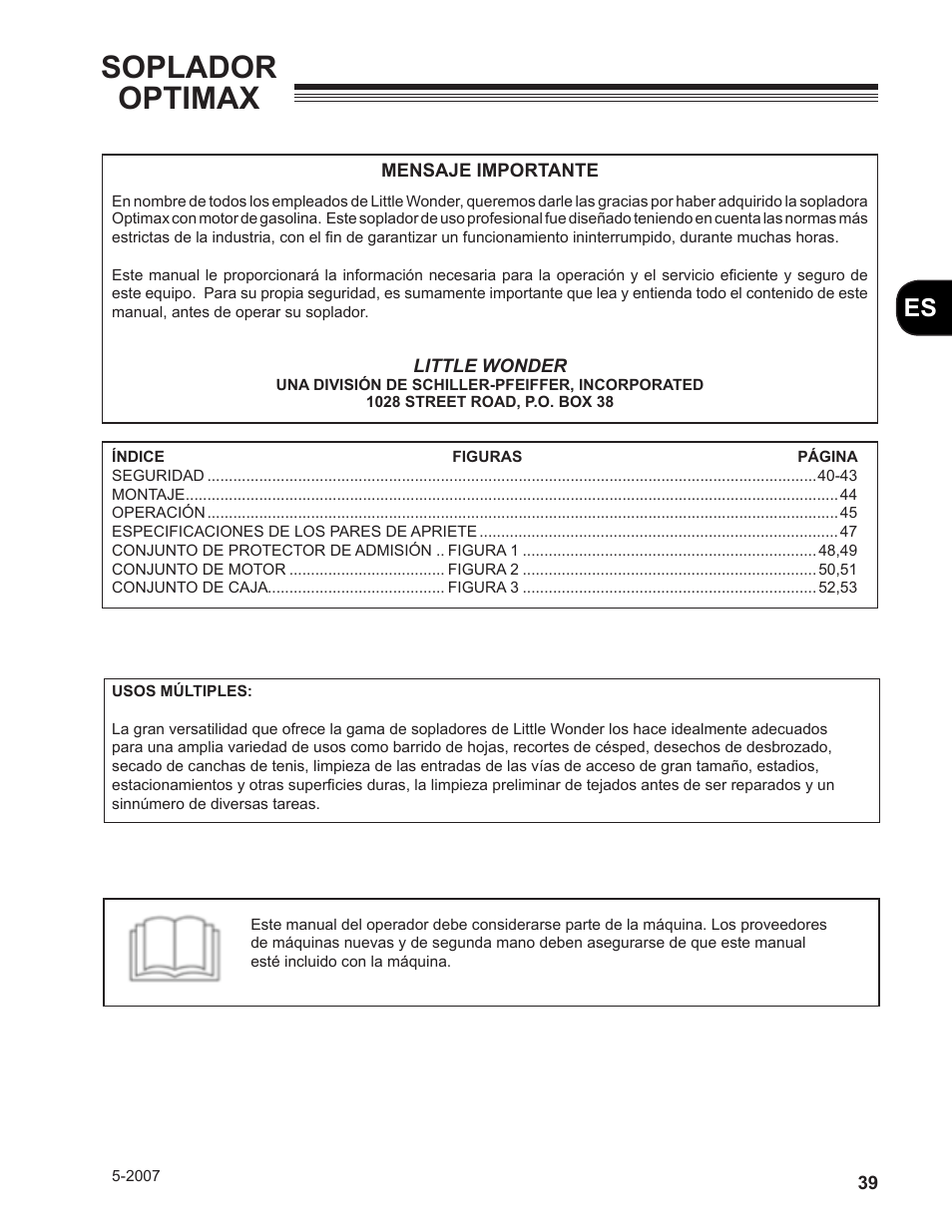 Soplador optimax | Little Wonder MAXIMUM OUTPUT BLOWER User Manual | Page 39 / 54