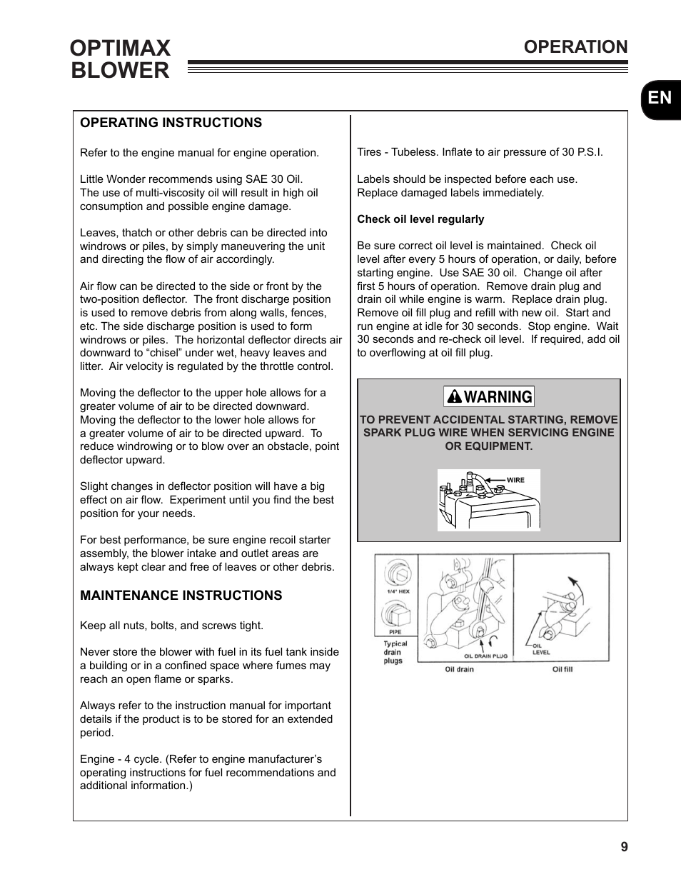 Optimax blower, En operation | Little Wonder MAXIMUM OUTPUT BLOWER User Manual | Page 9 / 54
