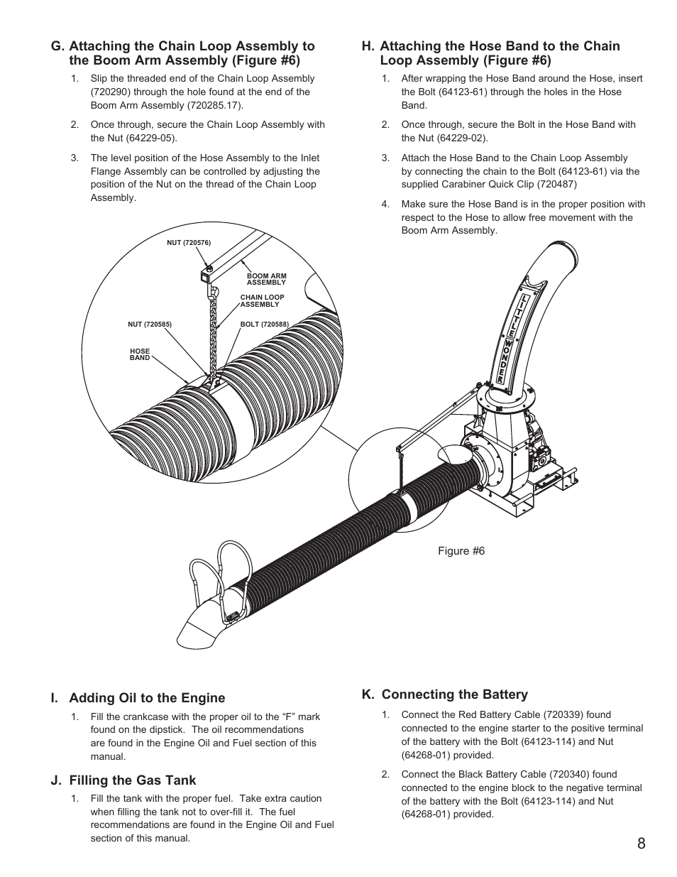 I. adding oil to the engine, J. filling the gas tank, K. connecting the battery | Little Wonder 8221 User Manual | Page 9 / 20