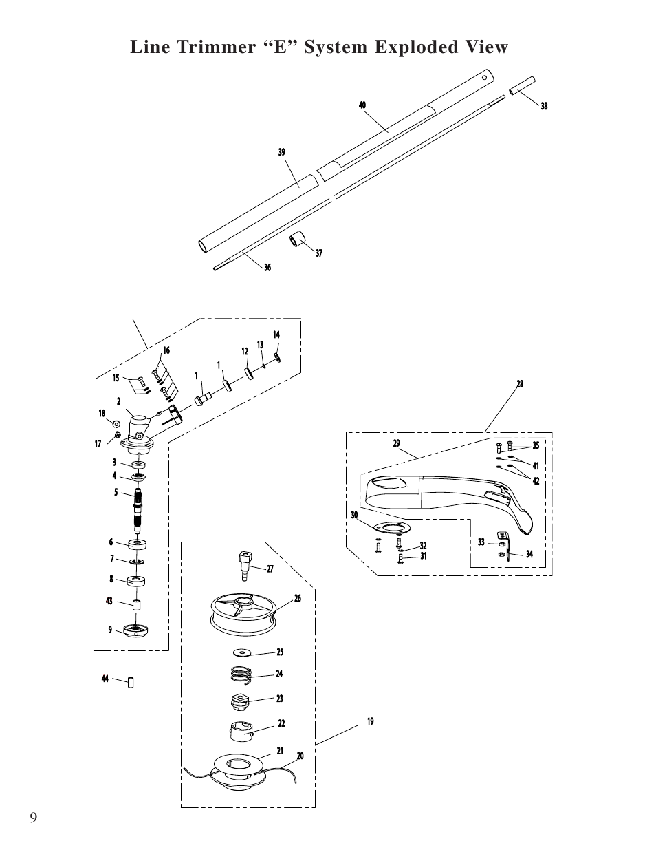 Line trimmer “e” system exploded view | Little Wonder Line Trimmer User Manual | Page 10 / 12