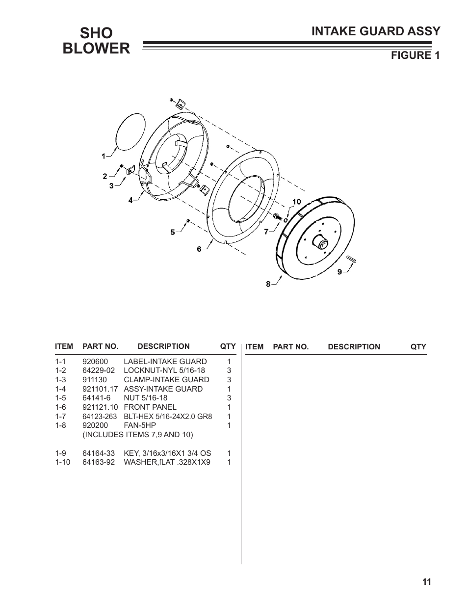 Sho blower, Intake guard assy, Figure 1 | Little Wonder SHO 9502-00-01 User Manual | Page 11 / 42