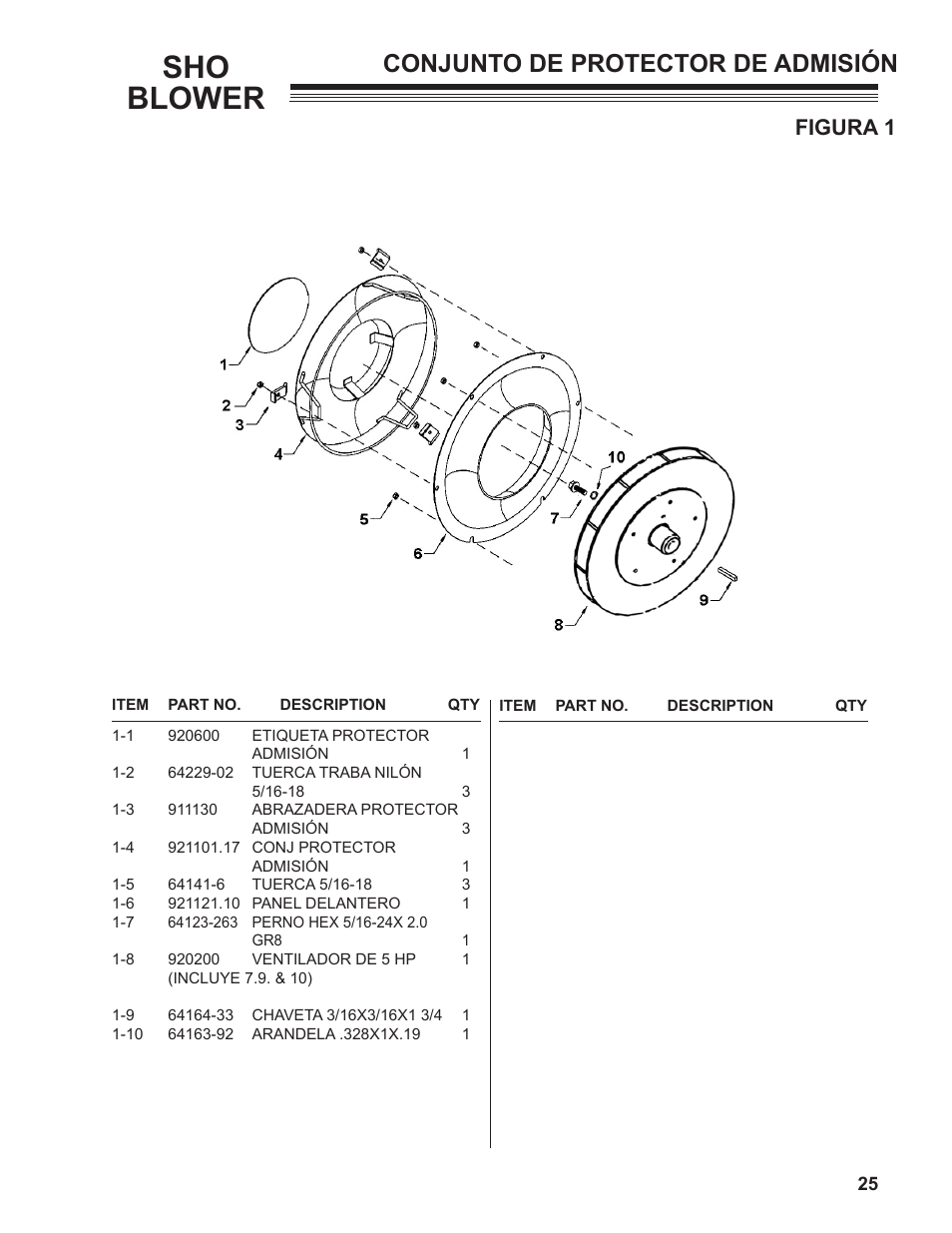 Sho blower, Conjunto de protector de admisión, Figura 1 | Little Wonder SHO 9502-00-01 User Manual | Page 25 / 42
