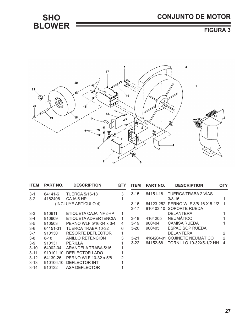 Sho blower, Conjunto de motor, Figura 3 | Little Wonder SHO 9502-00-01 User Manual | Page 27 / 42