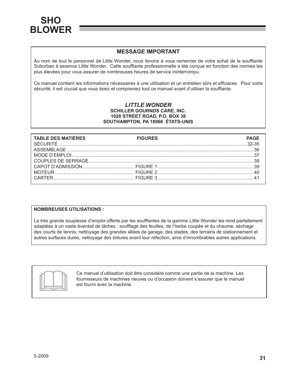 Sho blower | Little Wonder SHO 9502-00-01 User Manual | Page 31 / 42