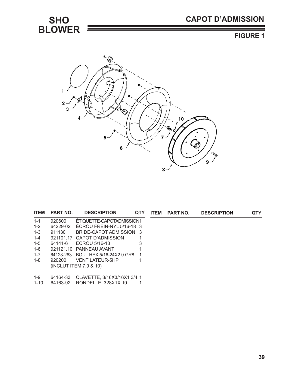 Sho blower, Capot d’admission, Figure 1 | Little Wonder SHO 9502-00-01 User Manual | Page 39 / 42