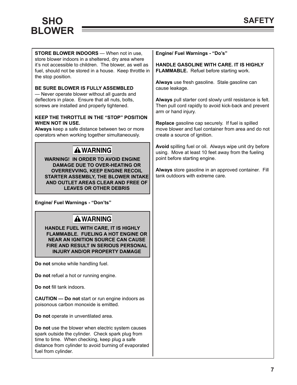 Sho blower, Safety | Little Wonder SHO 9502-00-01 User Manual | Page 7 / 42