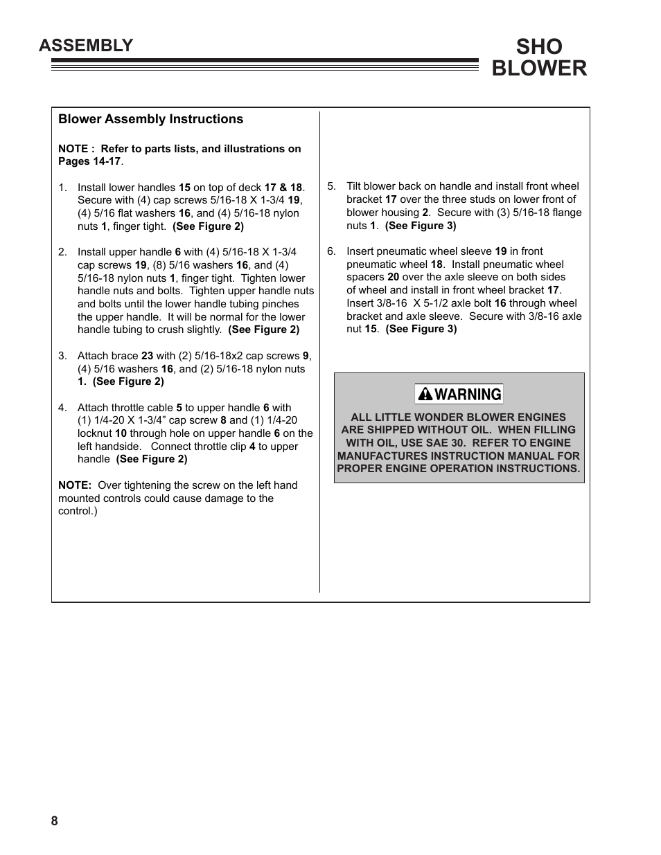 Sho blower, Assembly | Little Wonder SHO 9502-00-01 User Manual | Page 8 / 42