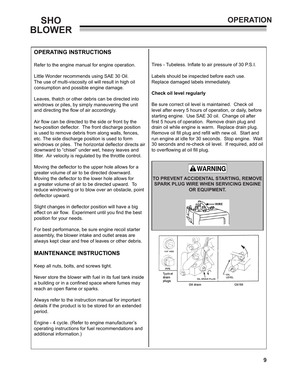 Sho blower, Operation | Little Wonder SHO 9502-00-01 User Manual | Page 9 / 42