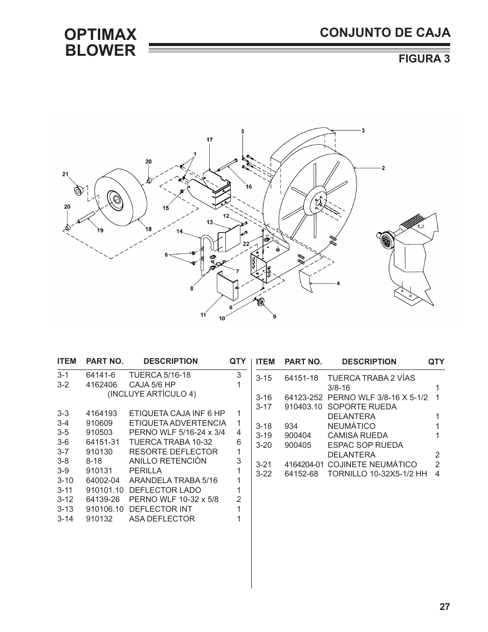 Optimax blower, Conjunto de caja, Figura 3 | Little Wonder SHO LB601-00-01 User Manual | Page 27 / 42