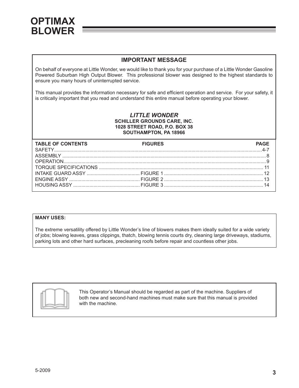 Optimax blower | Little Wonder SHO LB601-00-01 User Manual | Page 3 / 42