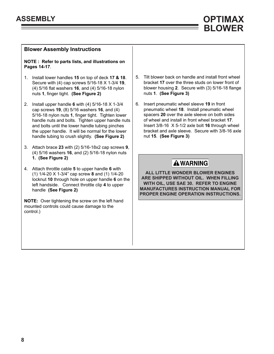 Optimax blower, Assembly | Little Wonder SHO LB601-00-01 User Manual | Page 8 / 42