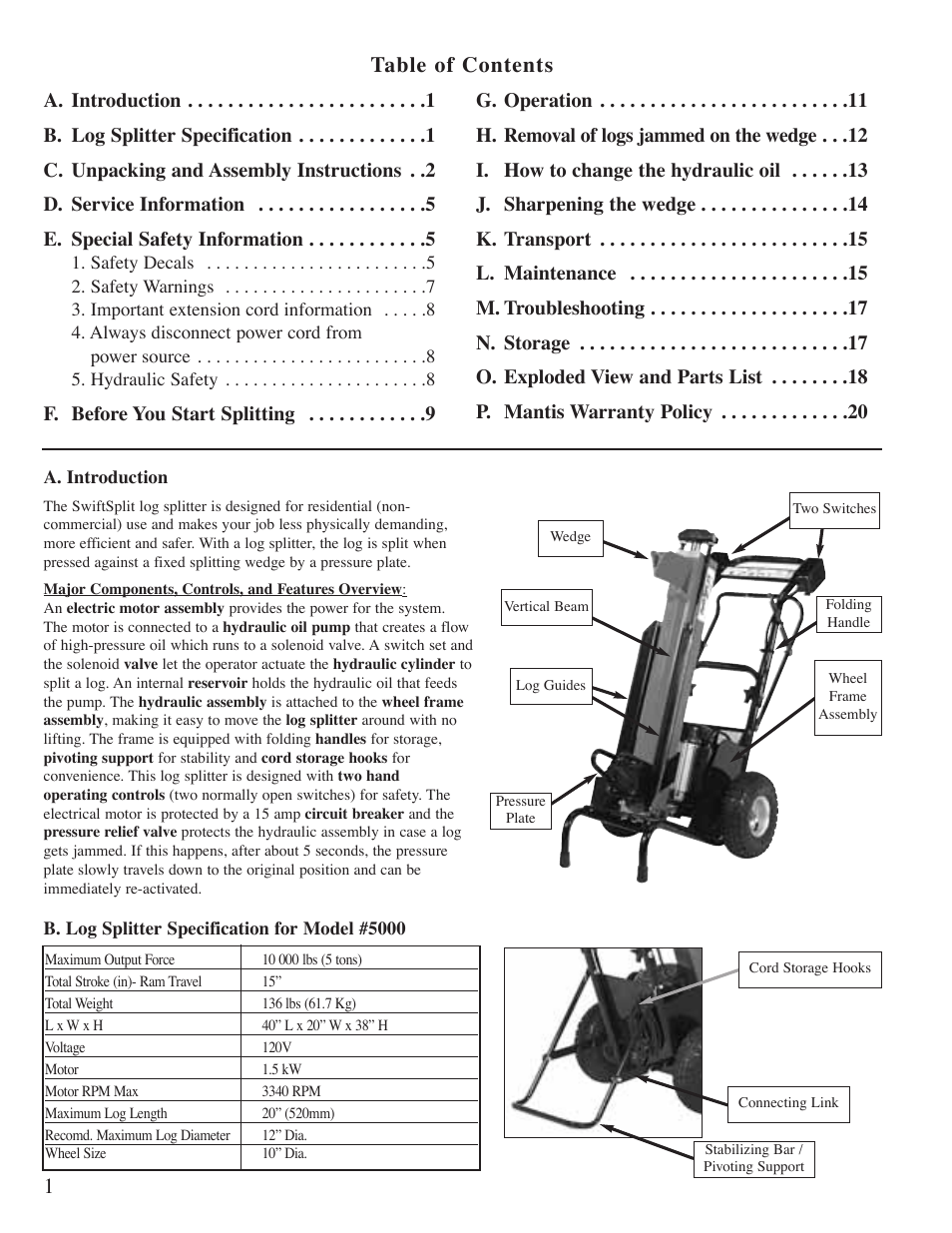 1table of contents | Little Wonder 5000 User Manual | Page 2 / 21