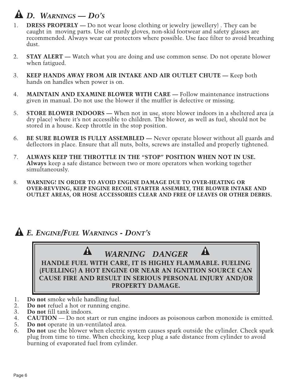 D. w, E. e, Warning danger | Little Wonder 9600 User Manual | Page 10 / 12