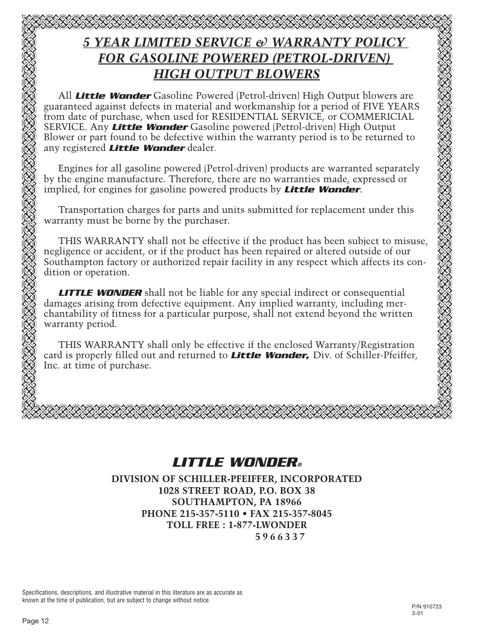 Little wonder | Little Wonder 9600 User Manual | Page 12 / 12