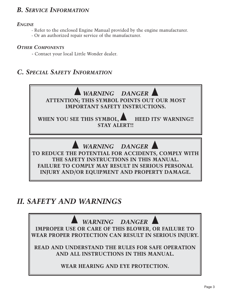 Ii. safety and warnings, B. s, C. s | Little Wonder 9600 User Manual | Page 5 / 12